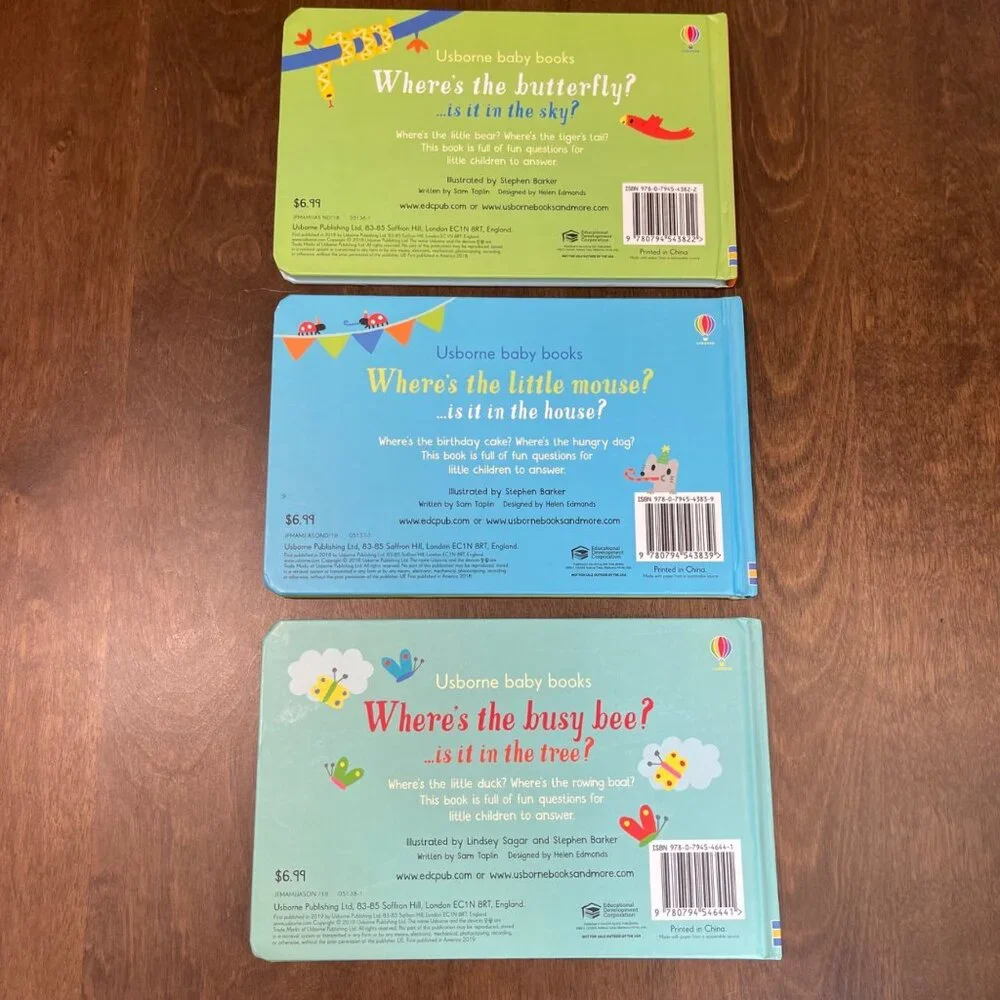 Usborne Baby Books Where's The‎ Series Includes: Butterfly Little Mouse Busy Bee